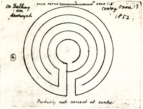 Herbert Hurst sketch of the Cowley turf labyrinth da www.labyrinthos.net