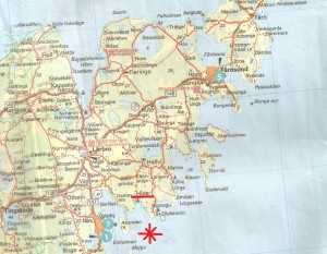 Cartina della costa nord-orientale dell'isola di Gotland con la località di Hide e il punto del presunto "crash"